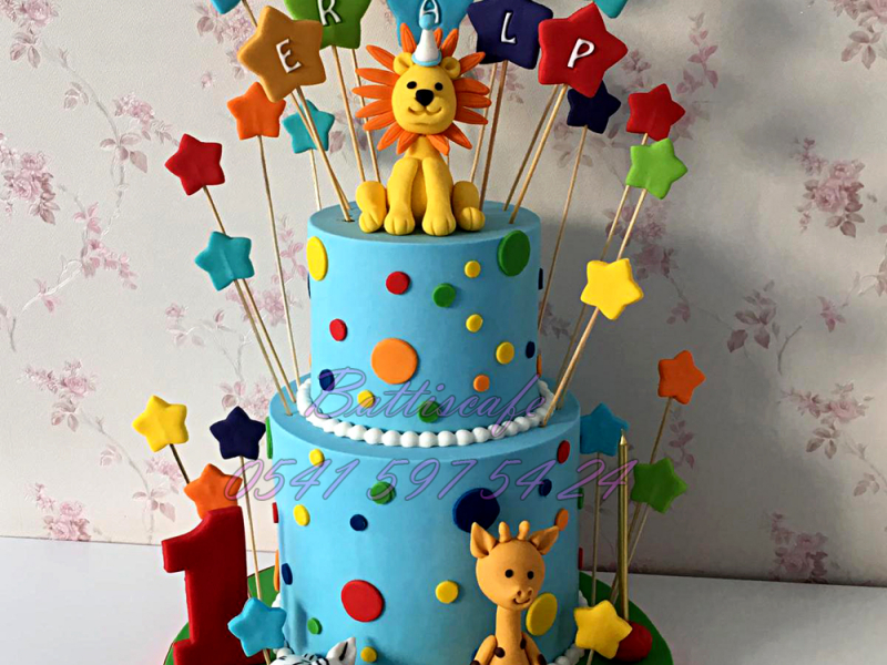 safari temalı doğum günü pastası
